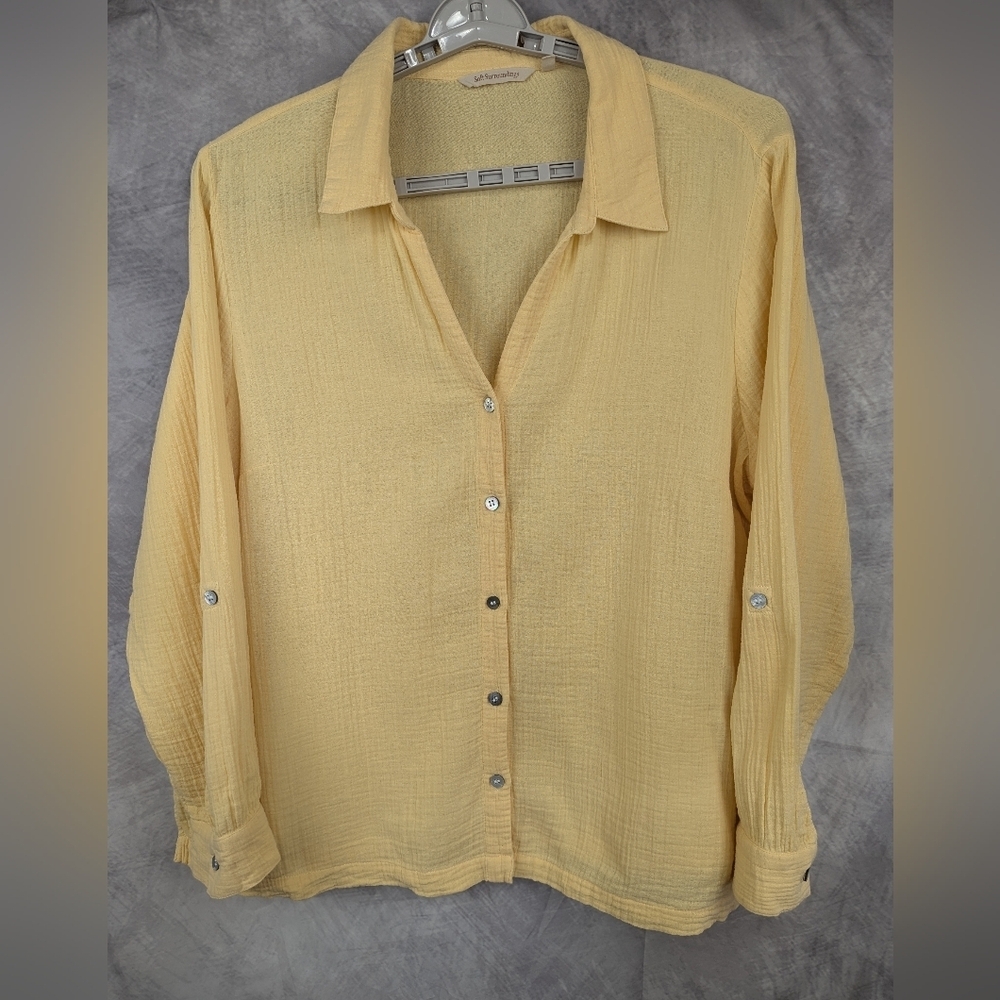 Soft Surroundings Size 2X Buttery Yellow Guazey Button Down Shirt